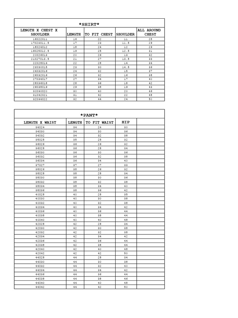 size_chart | PDF | Clothing | Fashion