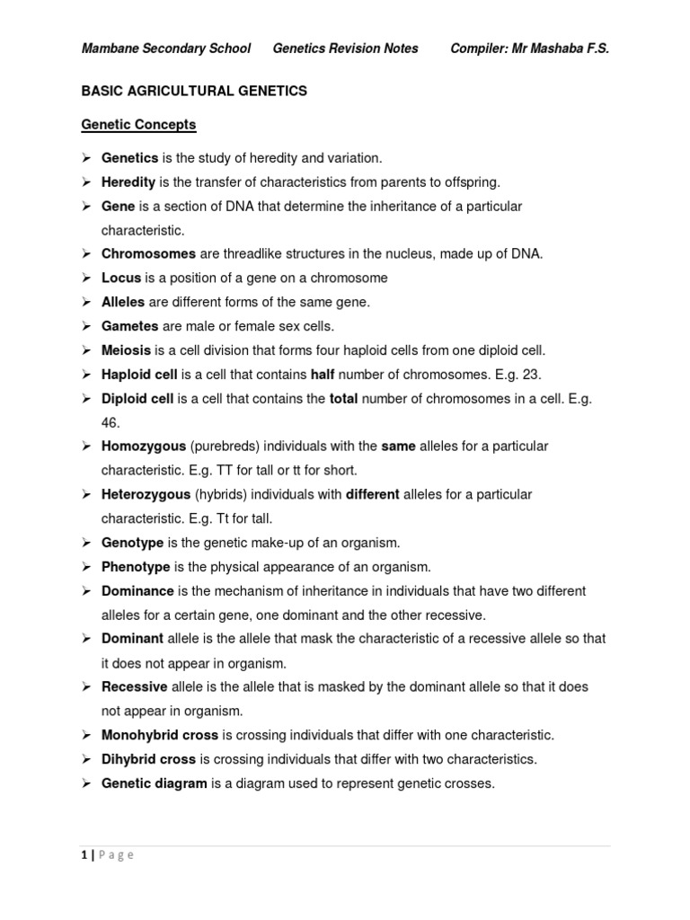 Genetics Revision Notes for Agriculture | PDF | Dominance (Genetics ...