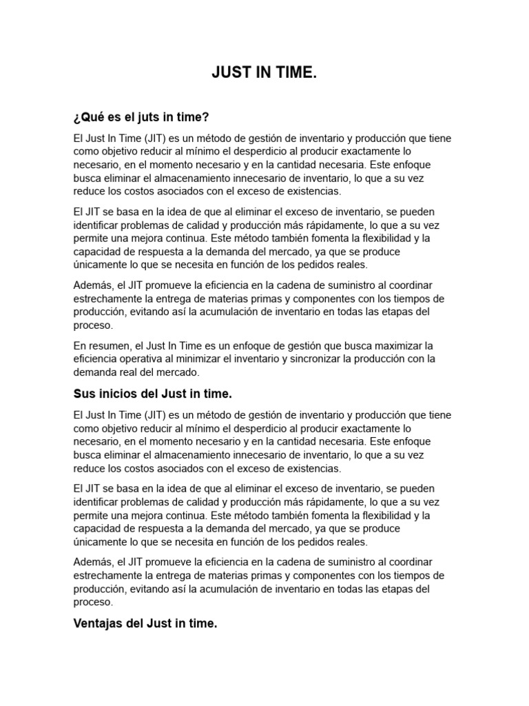 Just in Time | PDF | Lean Manufacturing | Economias