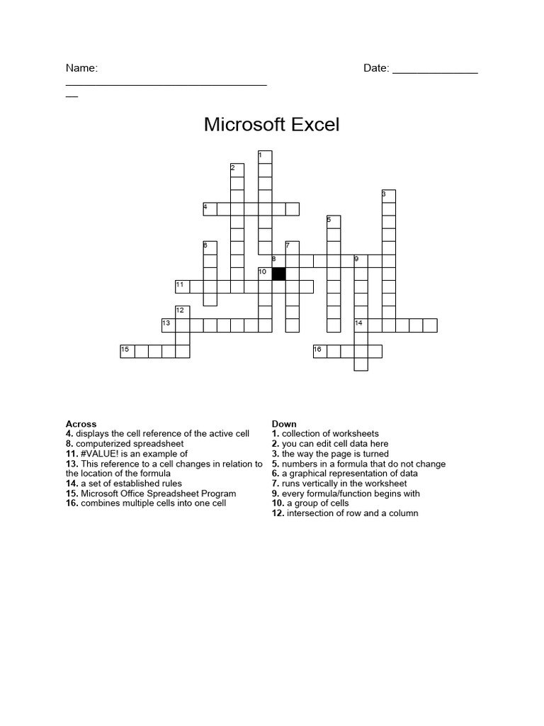 Microsoft Excel Crossword Puzzle | PDF