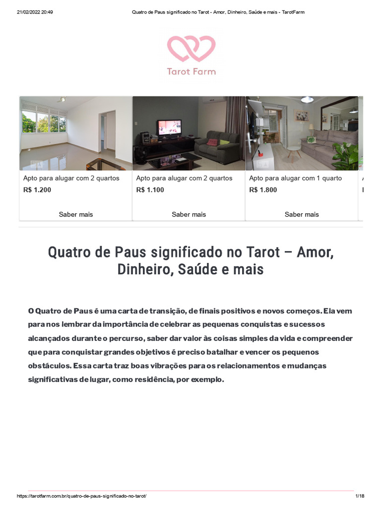 Significado do Quatro de Paus no Tarot | PDF | Amor | Família