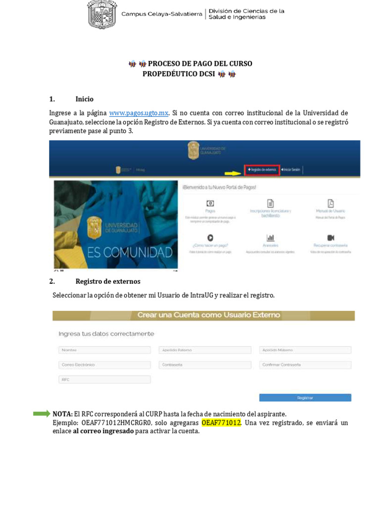 Proceso de Pago Curso Propedéutico DCSI | PDF