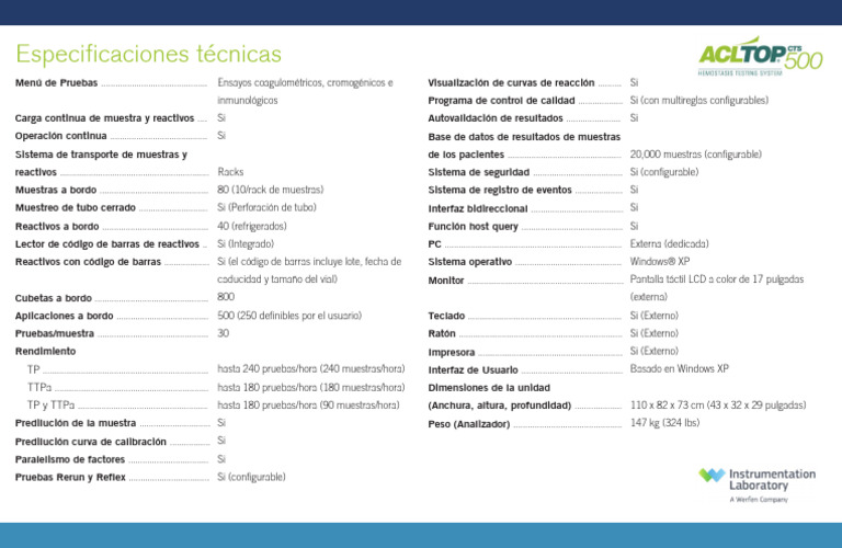 ACL TOP 500 - Especificaciones Técnicas | Descargar gratis PDF ...
