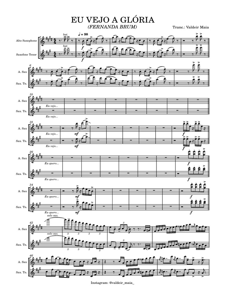 Eu Vejo a Glória - Fernanda Brum | PDF | Tenor Saxophone | Classical ...