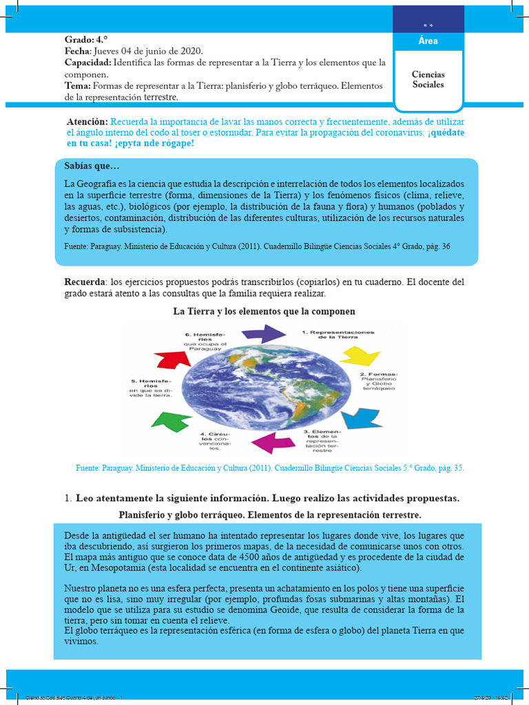 Representación de la Tierra en 4° Grado | PDF | Tierra | Ecuador