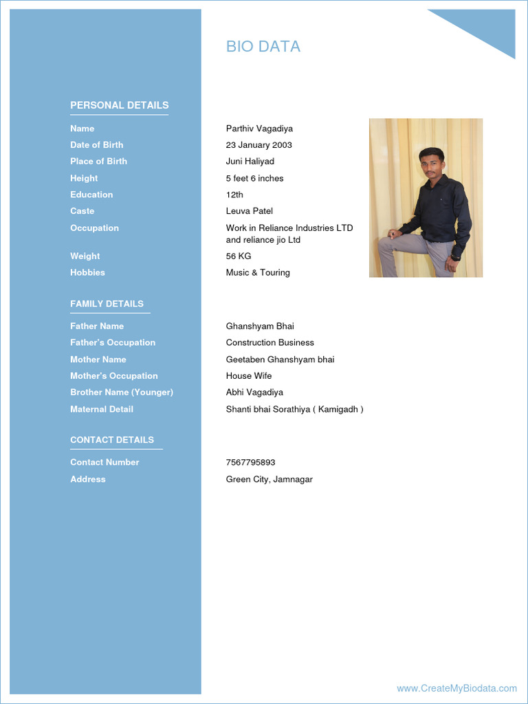 Parthiv vagadiya biodata by createmybiodata com pdf