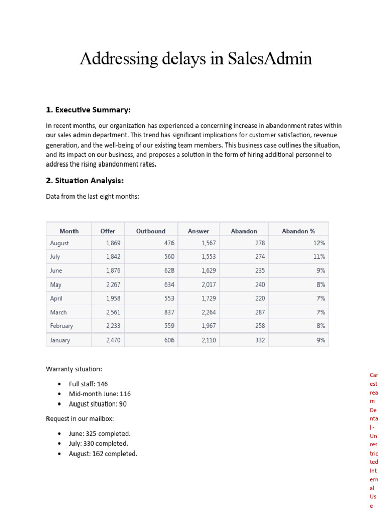 Business Case Headcount SalesAdmin PDF Cost Benefit Analysis