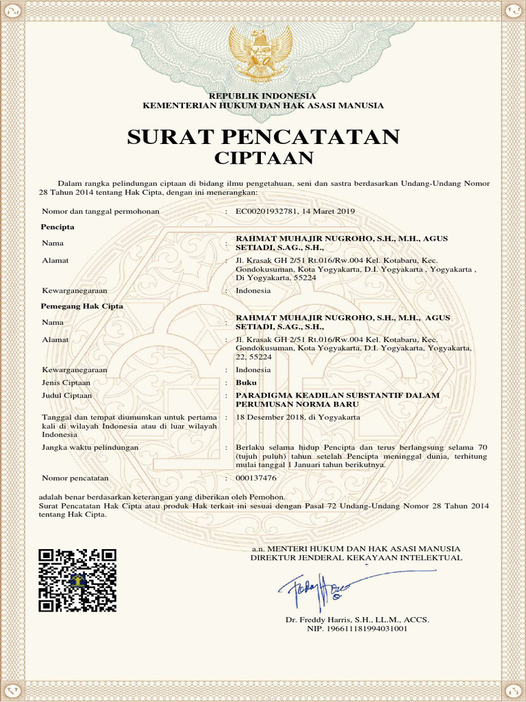 Buku buku dan sertifikat hki paradigma keadilan substantif dalam