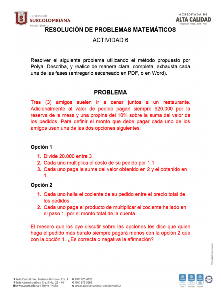Actividad 6. Resolución de Un Problema Por El Método de Polya ...