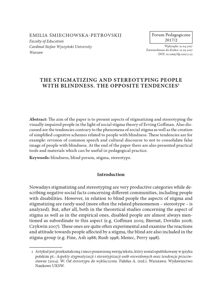 Stigmatization of Blind Individuals Explained | PDF | Social Stigma ...