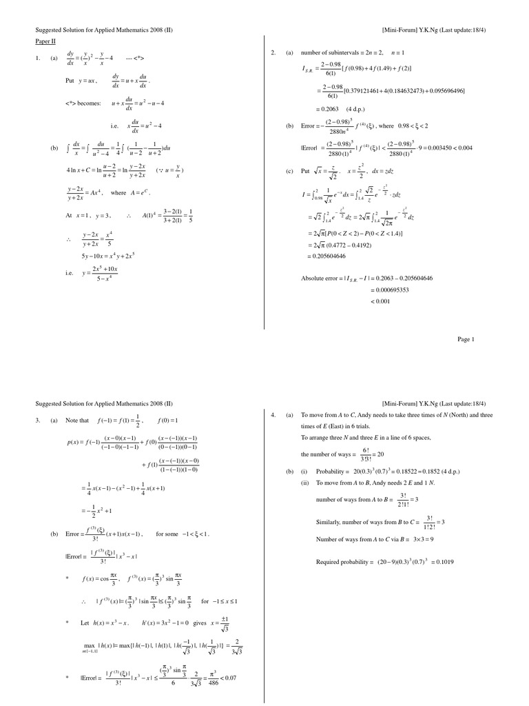 Applied Mathematics Solutions 2008 II | PDF | Applied Mathematics ...