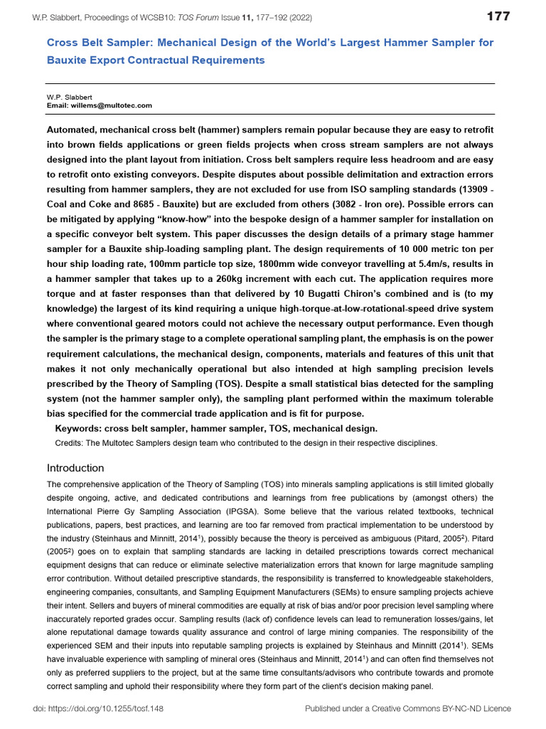 Cross Belt Hammer Sampler Design for Bauxite | PDF | Sampling ...