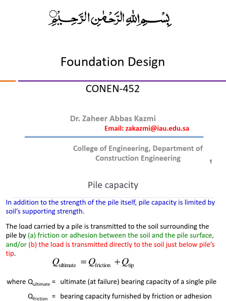 Lecture 9. Analysis and Design of Piles | PDF | Deep Foundation | Friction