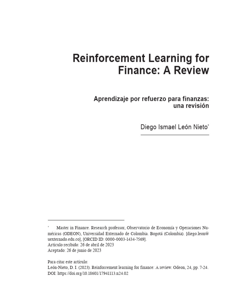 Reinforcement Learning For Finance A Review | PDF | Applied Mathematics