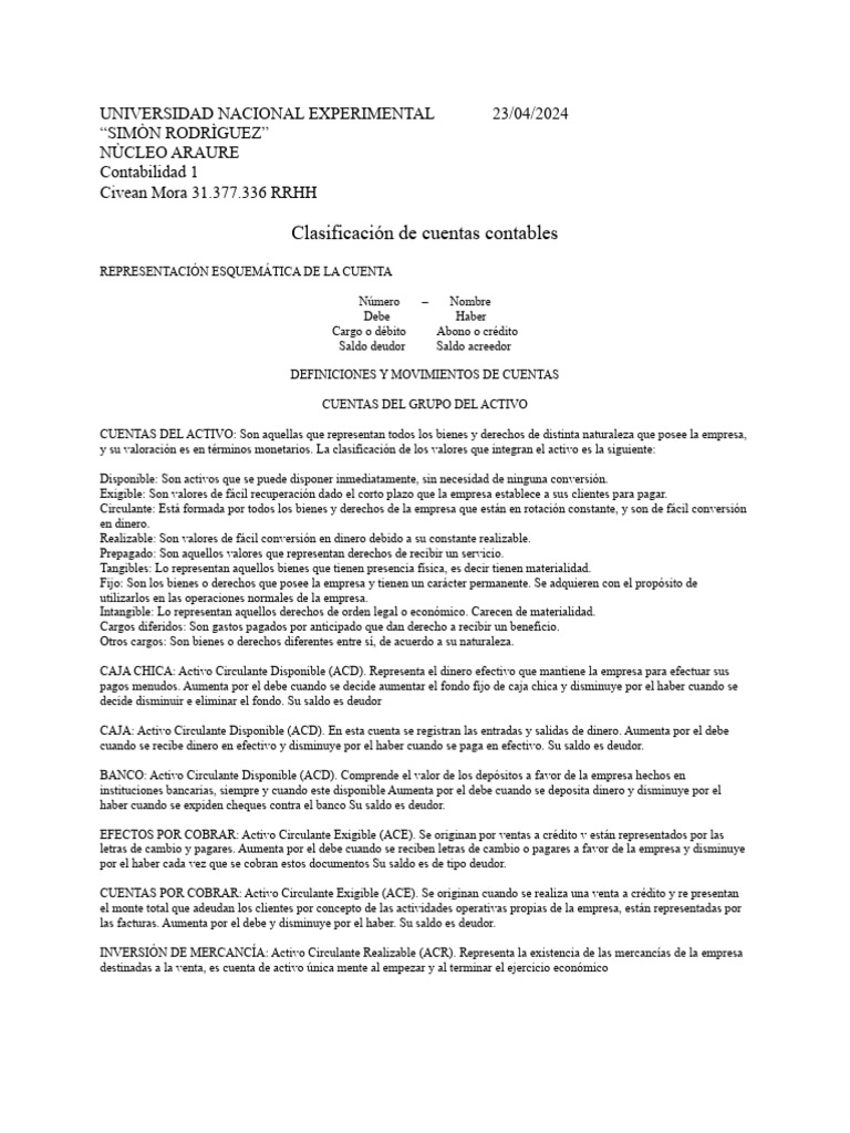 Contabilidad 1 Clasificación de Cuentas | PDF | Contabilidad | Bancos