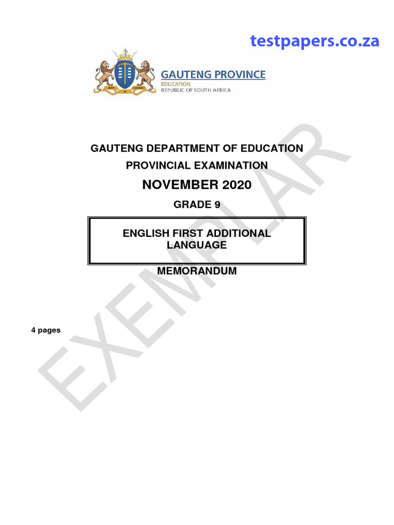 Grade 9 English FAL Exam Answers | PDF | Linguistics | Human Communication