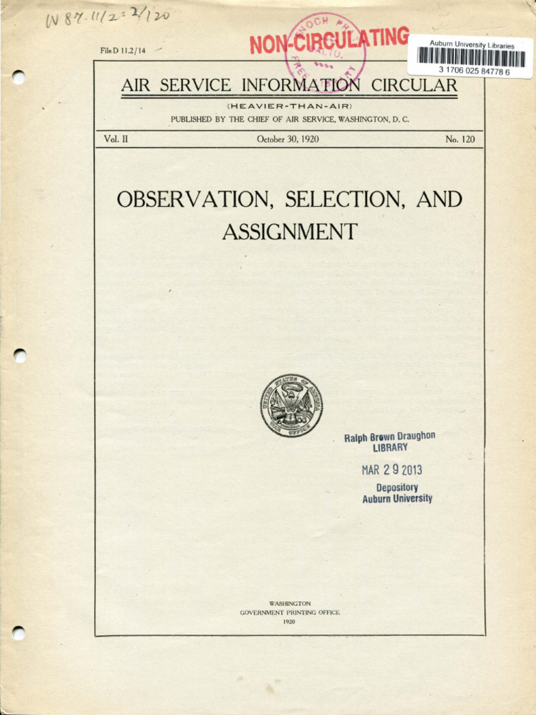 Observation, Selection, and Assignment (30 October 1920) | PDF | Flight