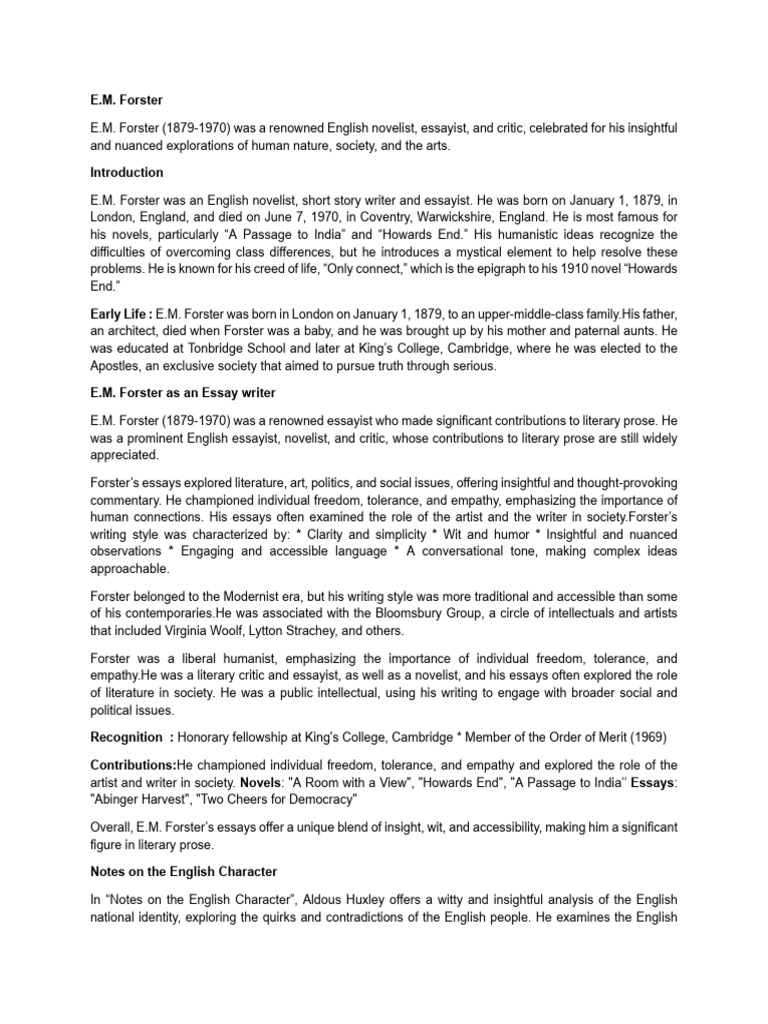Notes on english character pdf e m forster essays