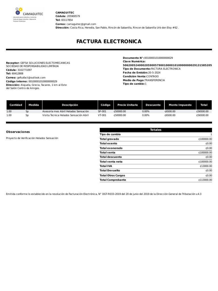 Factura Electrónica Helados Sensación | PDF | Factura | Pagos