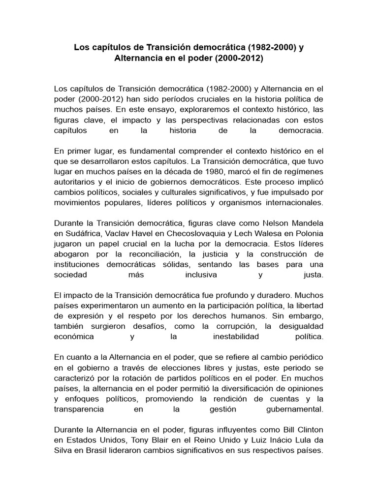 Los Capítulos de Transición Democrática (1982-2000) y Alternancia en El ...