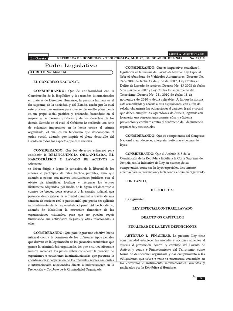 Ley especial contra el lavado de activos decreto no 144 2014 pdf
