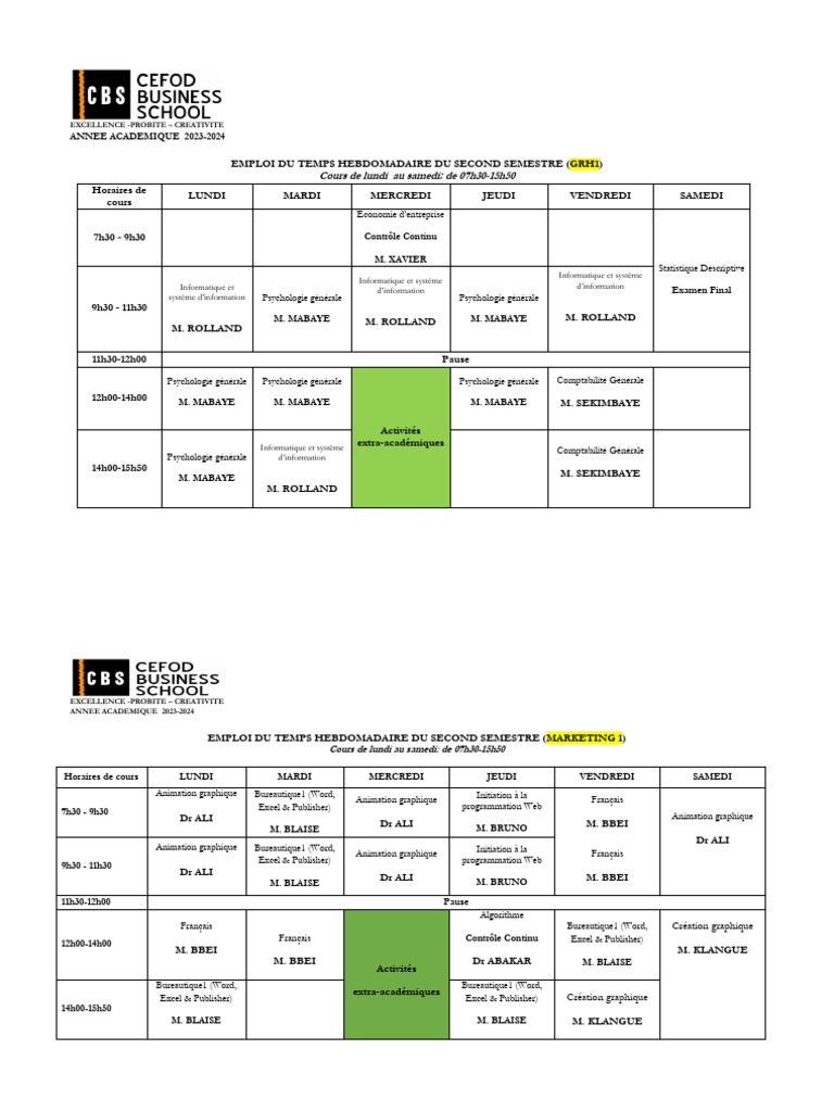 Emploi du temps 2023-2024 Semestre 2 | PDF | Informatique | Informatique