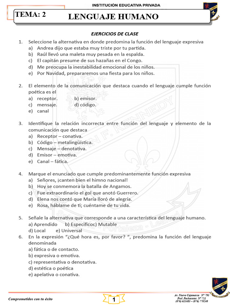 Funciones del Lenguaje en Ejercicios | PDF | Lingüística | Comunicación ...