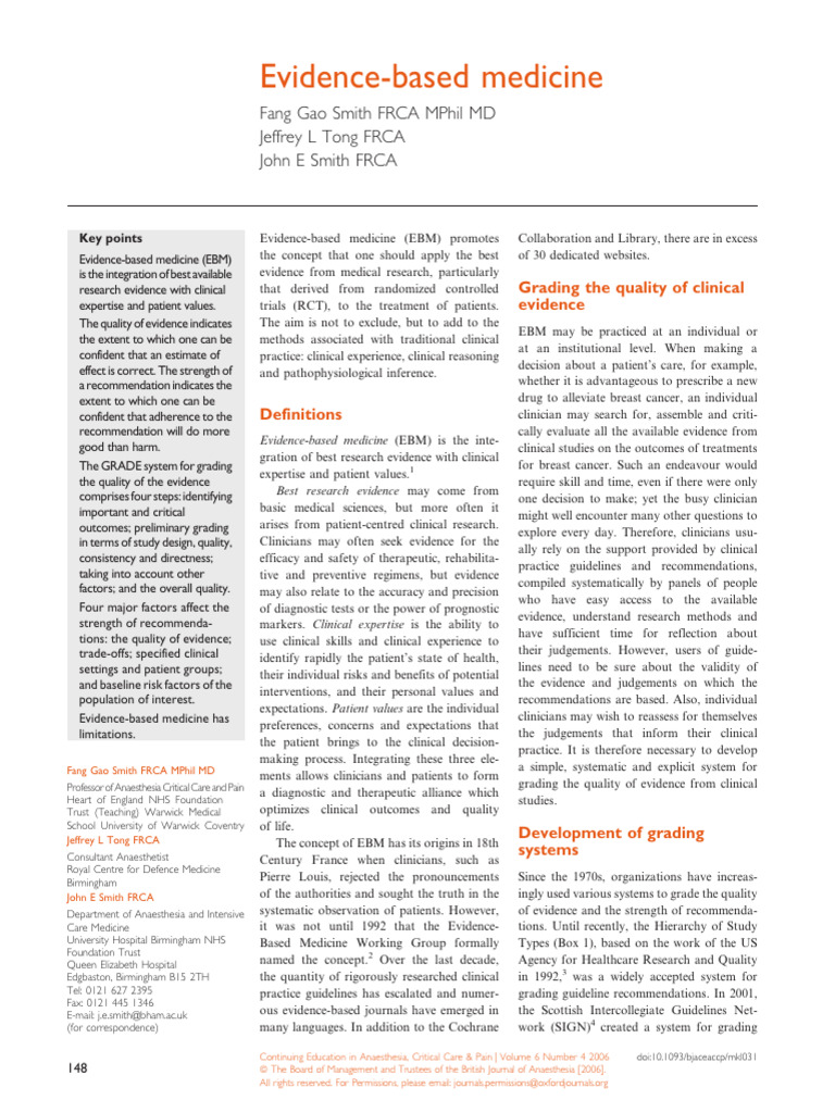 Evidence Based Medici 2006 Continuing Education in Anaesthesia Critical