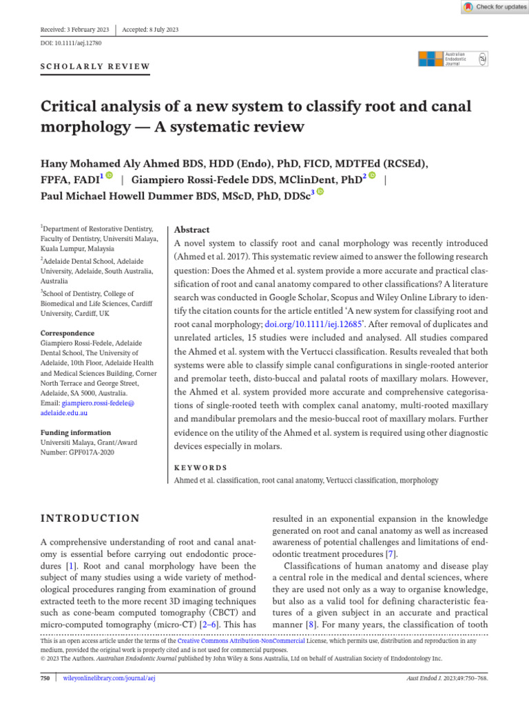 Aust Endodontic J - 2023 - Ahmed - Critical Analysis of A New System To ...
