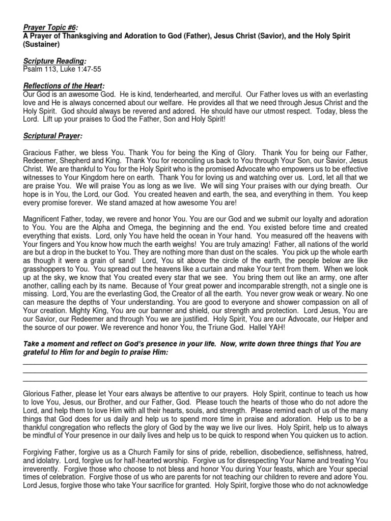 A Prayer of Thanksgiving and Adoration To God Father Jesus Christ ...