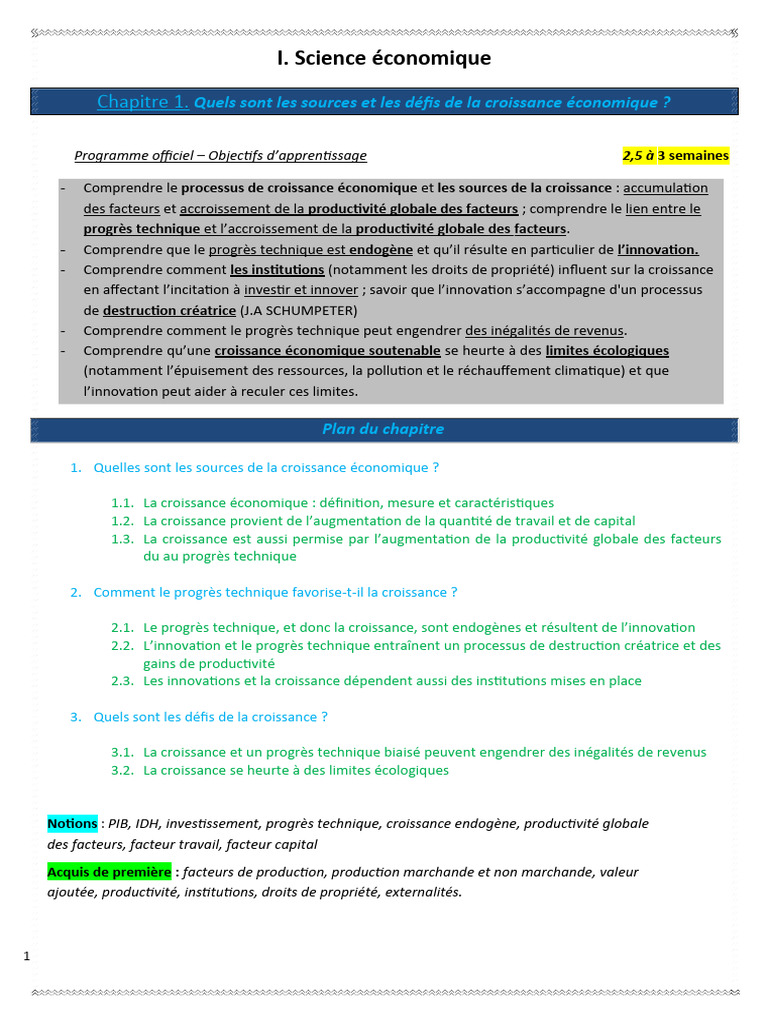 Sources et défis de la croissance économique | PDF | Croissance ...