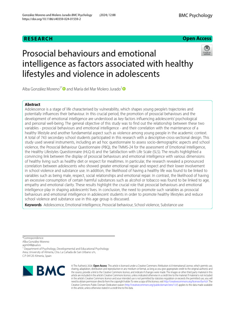 Prosocial Behaviours and Emotional Intelligence As Factors Associated ...