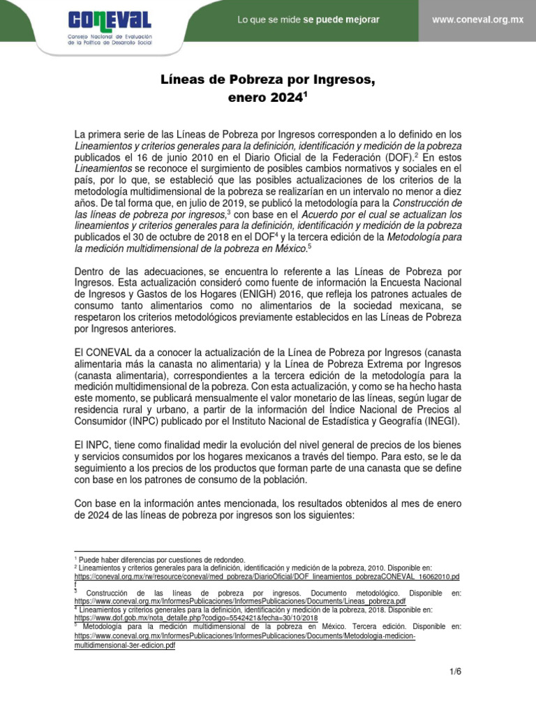 Líneas de Pobreza por Ingresos 2024 | PDF | Pobreza | Pobreza e indigencia