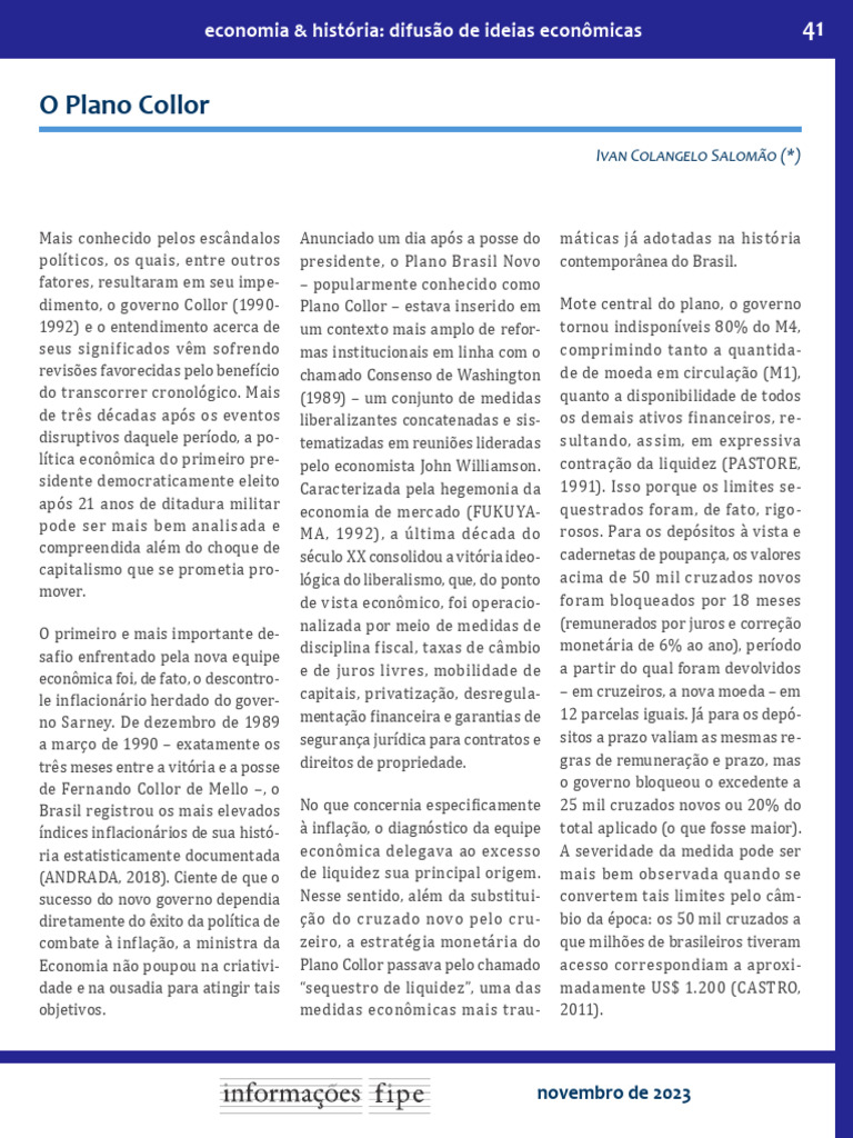 Análise do Plano Collor e seus Impactos | PDF | Inflação | Economia