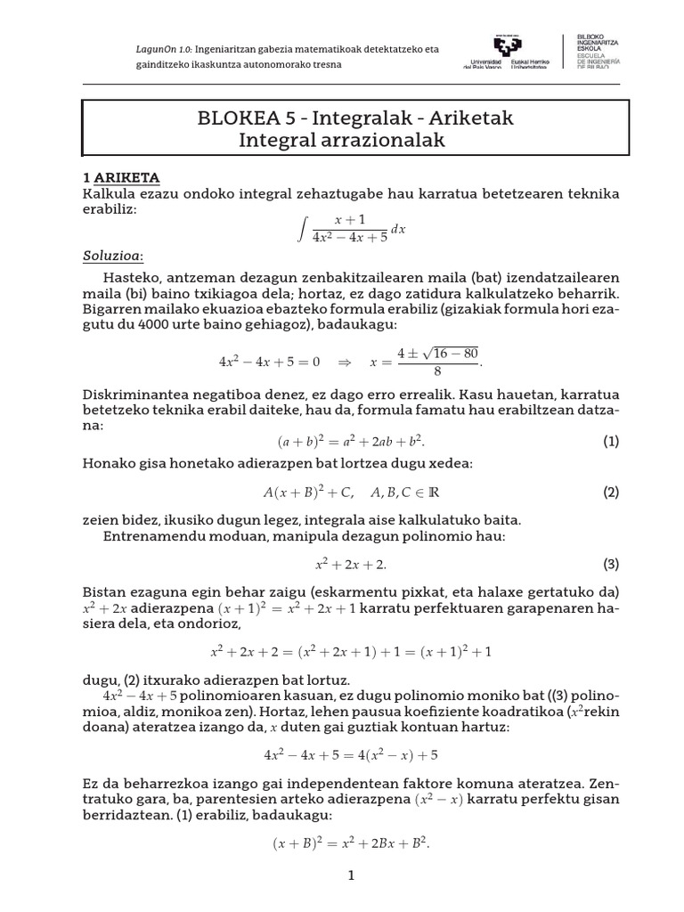 BLOKEA Integral Arrazionalak | PDF
