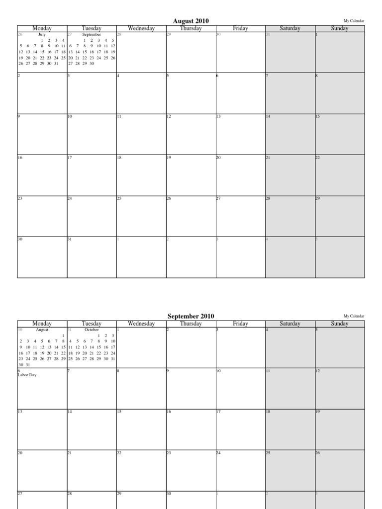 My Calendar For August 2010 Through December 2011 PDF Traditions