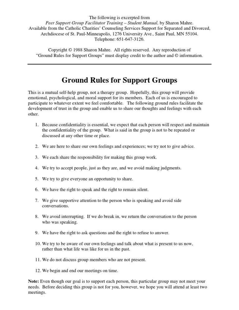Ground Rules For Support Groups Peer Support Group Facilitator
