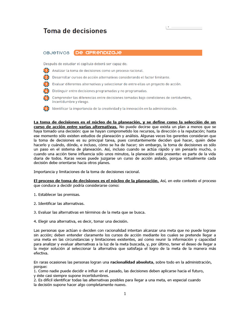 Toma de decisiones en la planeación | PDF | Toma de decisiones ...