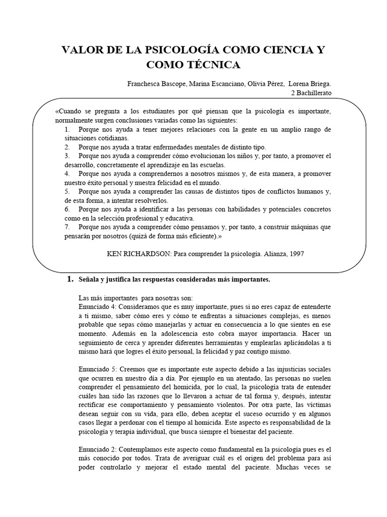 Importancia de la Psicología en la Vida Cotidiana | PDF | Sicología | Mente