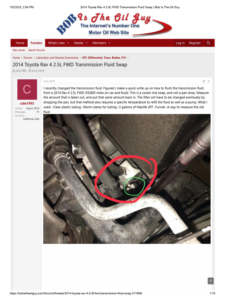 2014 Toyota Rav 4 2.5L FWD Transmission Fluid Swap Bob Is The Oil Guy