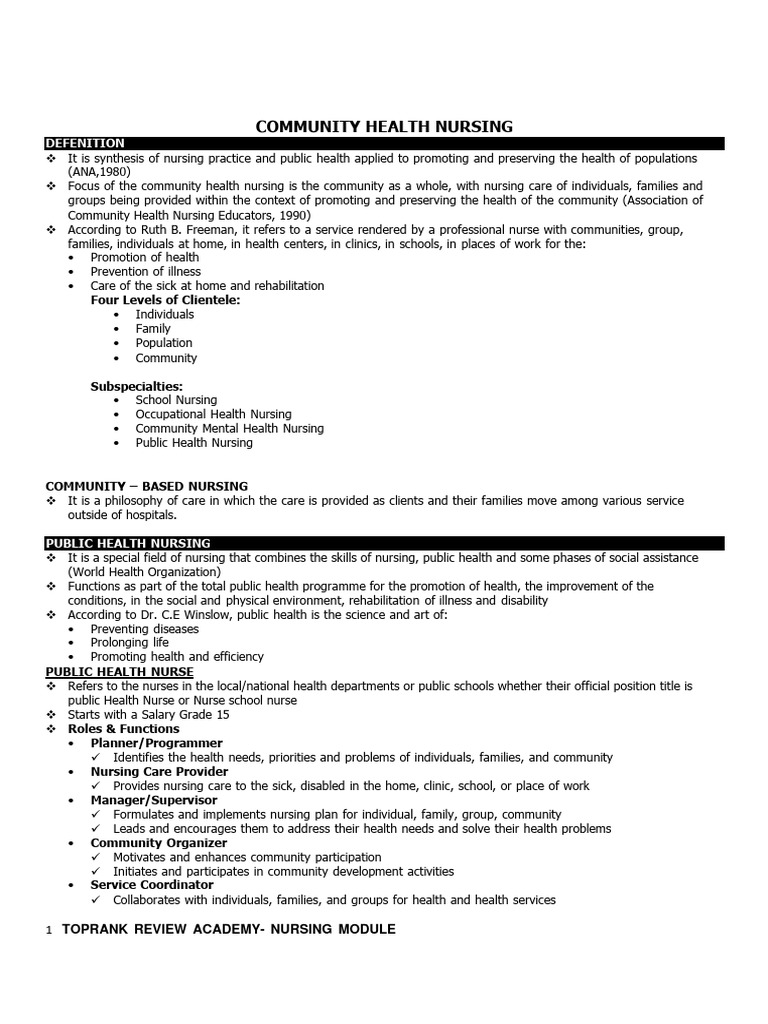 Community Health Nursing Overview | PDF | Breastfeeding | Epidemiology