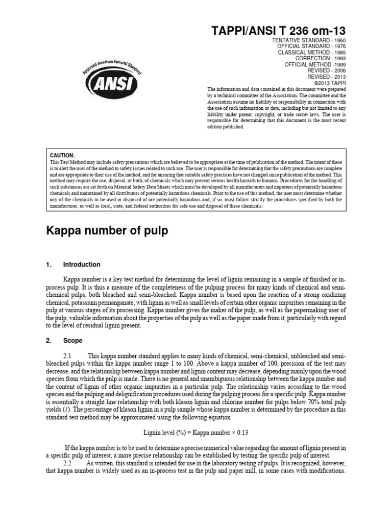 T236 - 2013 - Kappa Number of Pulp | PDF | Pulp (Paper) | Paper