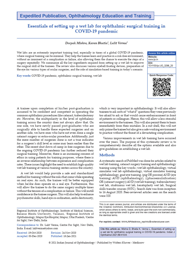 Wet Lab Setup for Ophthalmic Training | PDF | Ophthalmology | Human Eye