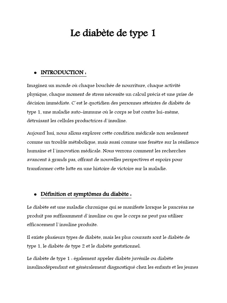 Comprendre le diabète de type 1 | PDF | Insuline | Spécialités médicales