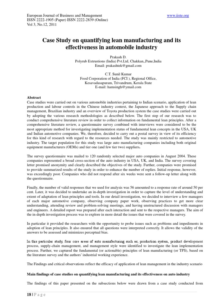 Lean Manufacturing in Auto Industry Case Study | PDF | Lean ...