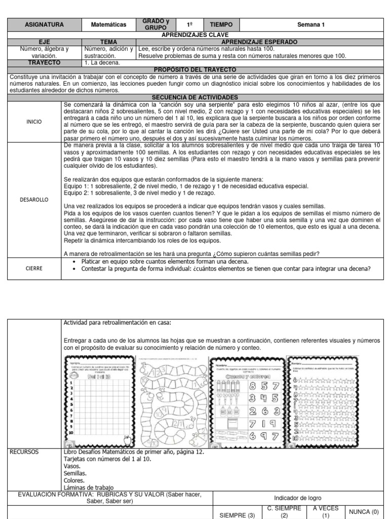 Actividades de Matemáticas: La Decena | PDF | Sustracción | Aprendizaje