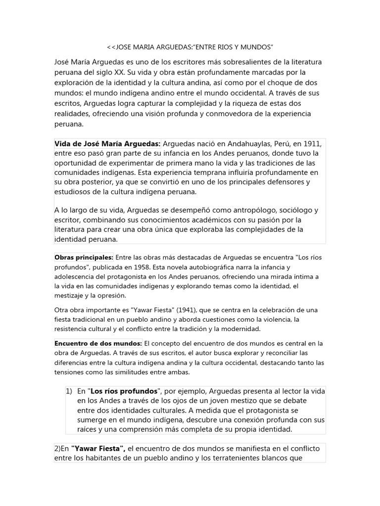 José María Arguedas: Identidad Peruana | PDF | Ciencias sociales ...