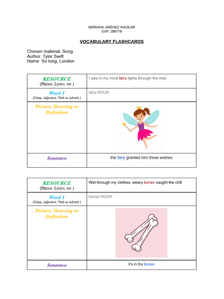 Vocabulary Flashcards from Tylor Swift's Song | PDF | Poetry