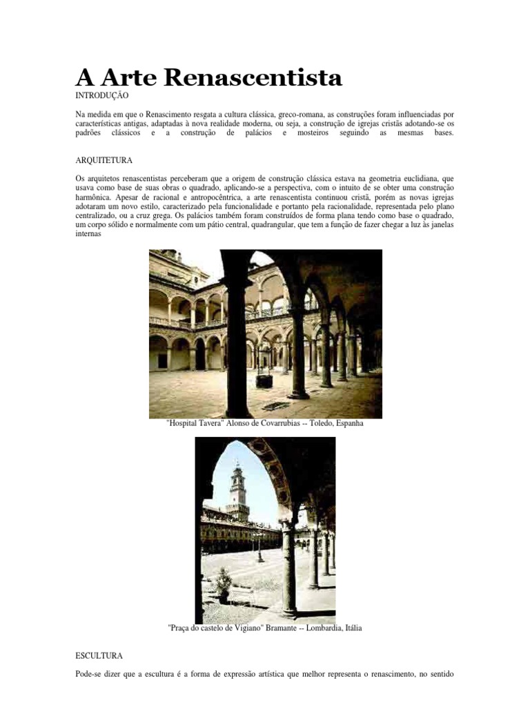 Características da Arte Renascentista | PDF | Renascimento | Michelangelo
