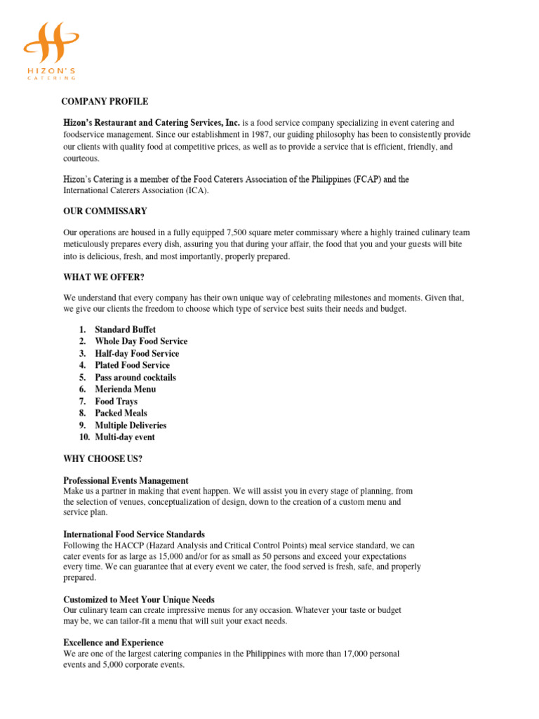 Catering Services Business Plan | PDF | Sauce | Foodservice